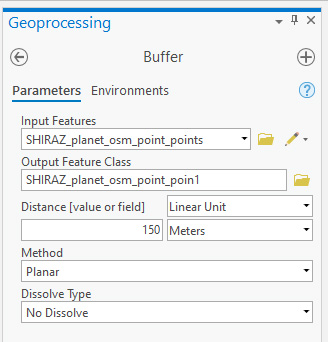 ابزار buffer برای ساخت نقشه حریم در ArcGIS Pro