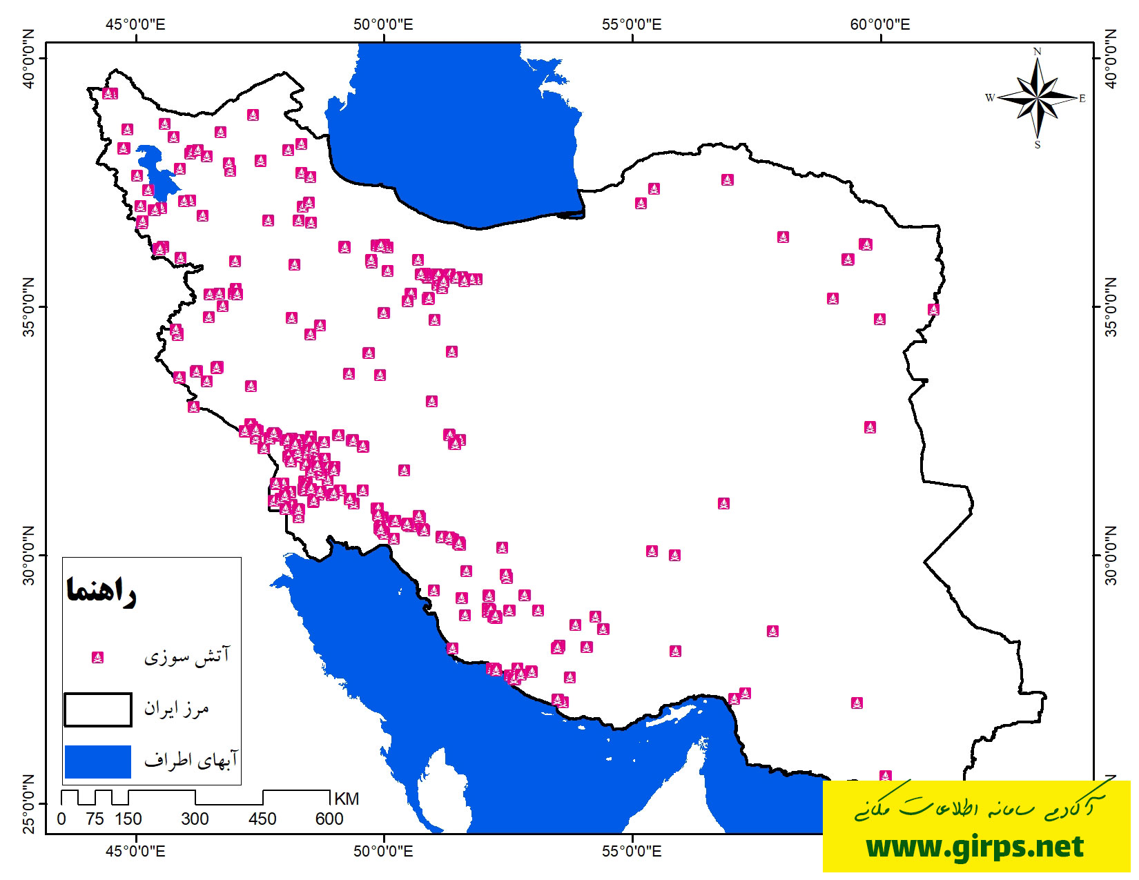 نقشه پراکندگی آتش سوزی در ایران